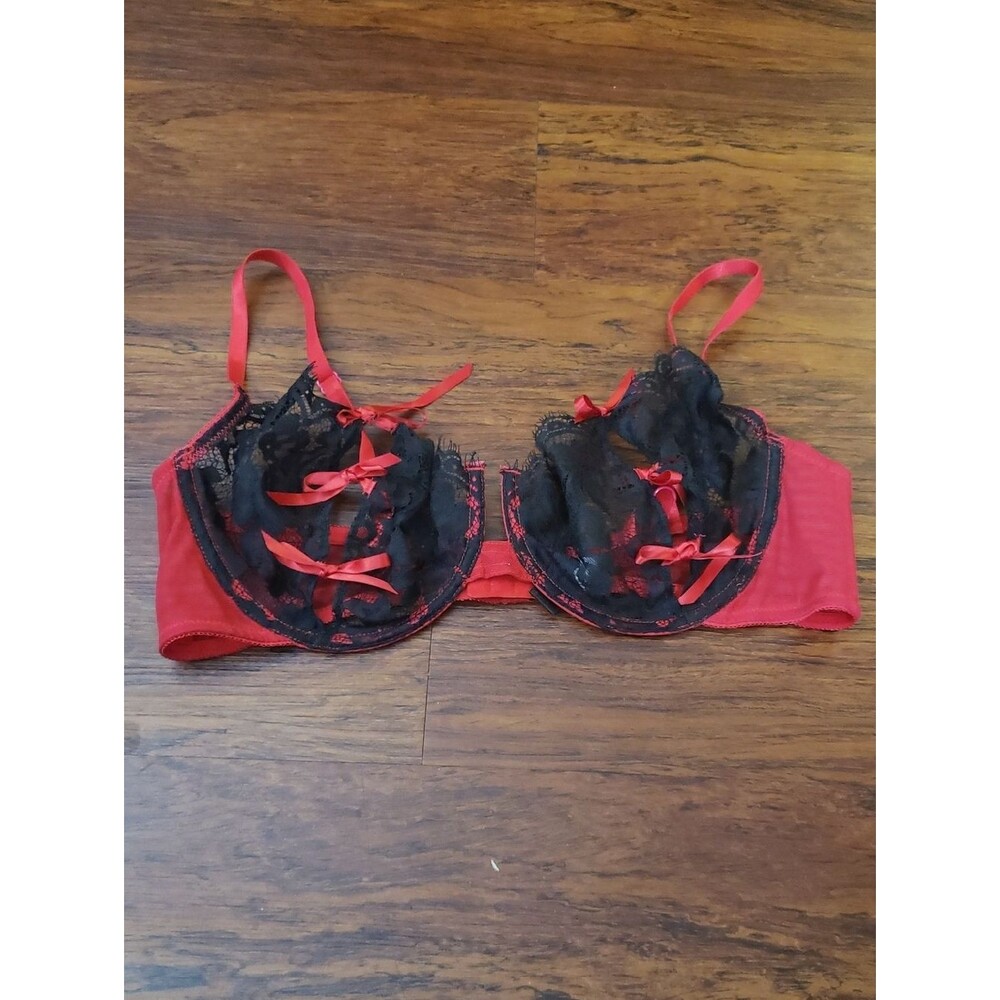 Fredericks Of Hollywood Red Black Lace Underwire Bra Size 38D